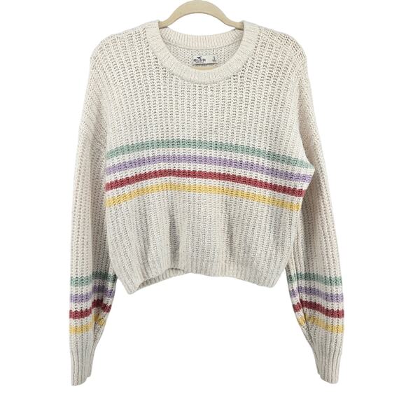 Hollister Oversized Stripe Cropped Knitted Sweater Size SM Kidcore Soft Pastel - Picture 1 of 10